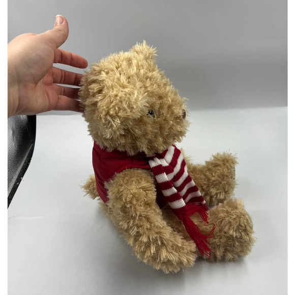 FAO Schwarz Plush Stuffed Fuzzy Teddy Bear Red Vest Striped Scarf NEW NWT - Picture 3 of 9
